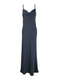 Long Dress with Thin Straps and Back Pendants in Tech Fabric Blue Women Blu Polyester