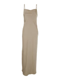 Beige Dress long with thin straps and pendants on the back in tech fabric women Polyester
