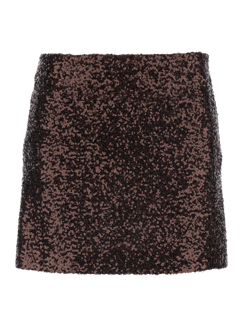 Brown Fabric Skirt With All-Over Sequins For Women