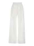 White Pants with Elastic Waist and Wide Leg in Fabric Woman Trousers
