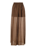 Brown Pants with Elastic Waist and Semi-Transparent Design in Tech Fabric for Women Trousers
