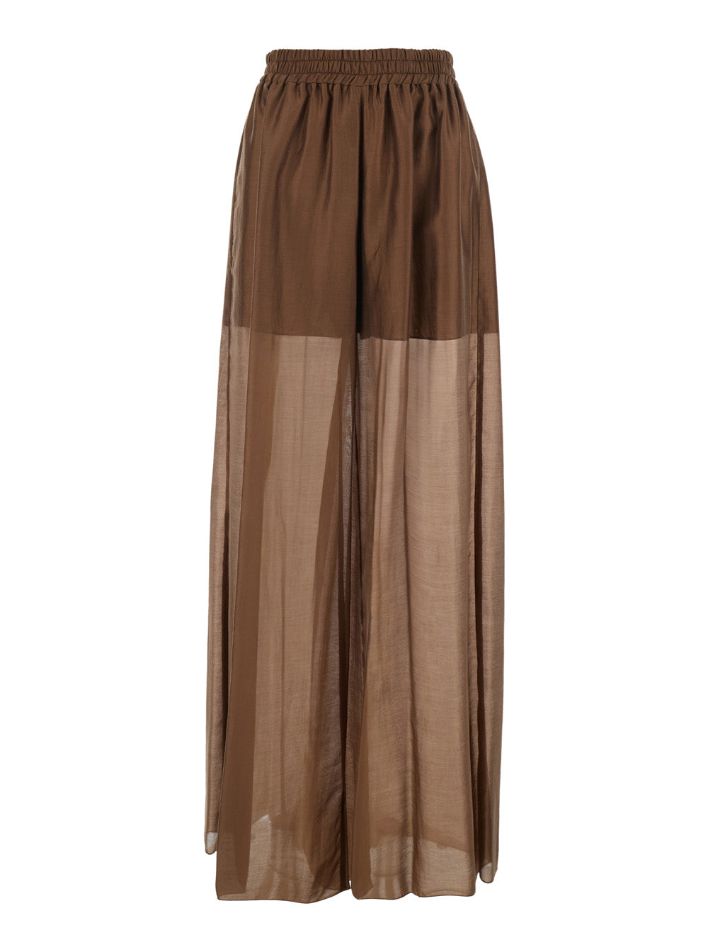 Brown Pants with Elastic Waist and Semi-Transparent Design in Tech Fabric for Women Trousers