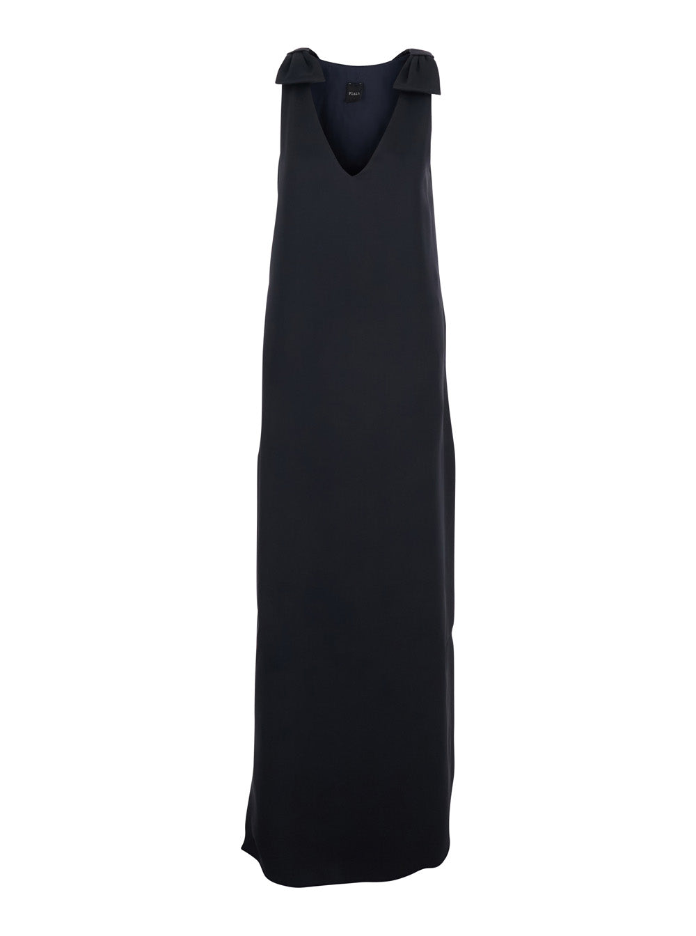Long Dark Blue Dress with V-Neck and Side Slits in Womens Fabric Blu Polyester