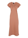 Pink Long Dress with V-Neck and Ruches on the Front in Tech Fabric Women Polyester