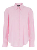 Pink Shirt with Classic Collar and Striped Motif in Cotton Woman Blouses