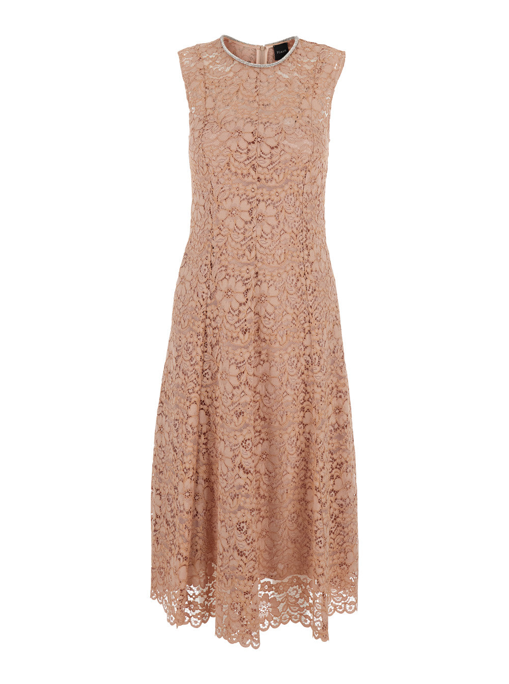 Pink Long Dress with All-Over Lace Detail in Cotton Blend Woman Nylon
