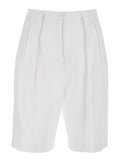 White Bermuda with Front Pleates In Linen for Women Shorts And