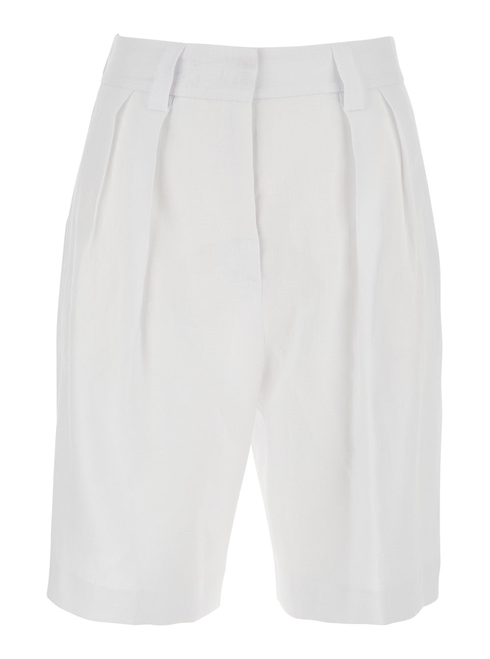 White Bermuda with Front Pleates In Linen for Women Shorts And