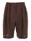 Brown Linen Front Pleated Shorts for Women And Bermuda