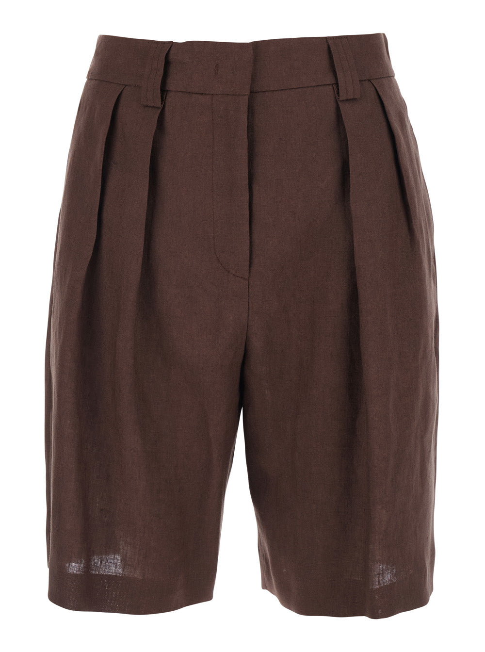 Brown Linen Front Pleated Shorts for Women And Bermuda