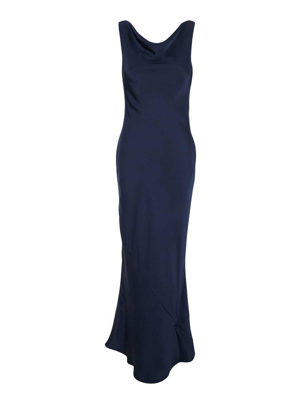 Blue Long Dress with Front and Back Neckline in Tech Fabric Woman Blu Polyester