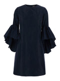 Blue Crew Neck Dress with Flared Draped Sleeves for Women Blu