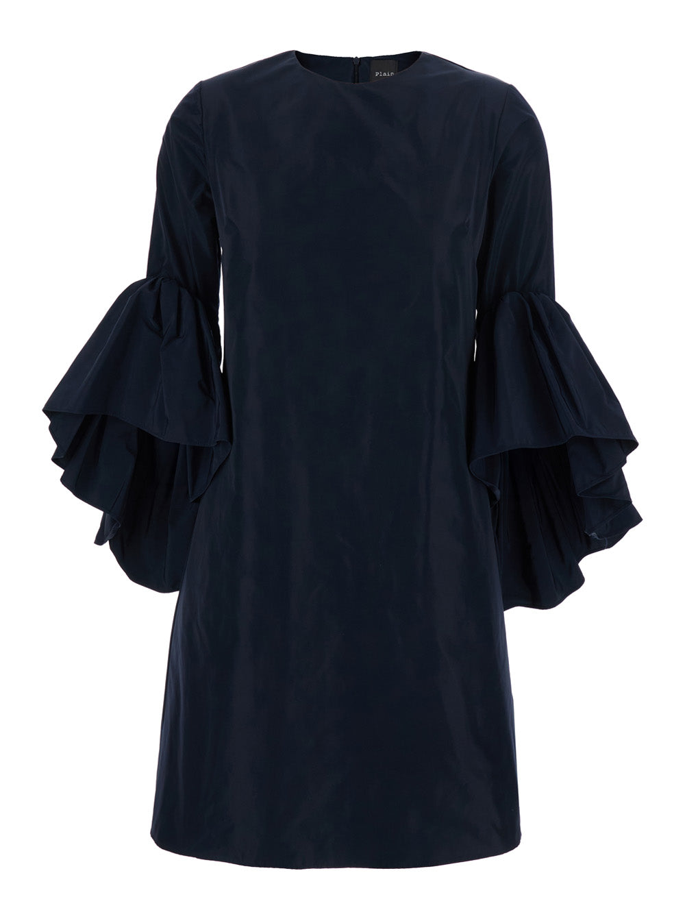 Blue Crew Neck Dress with Flared Draped Sleeves for Women Blu