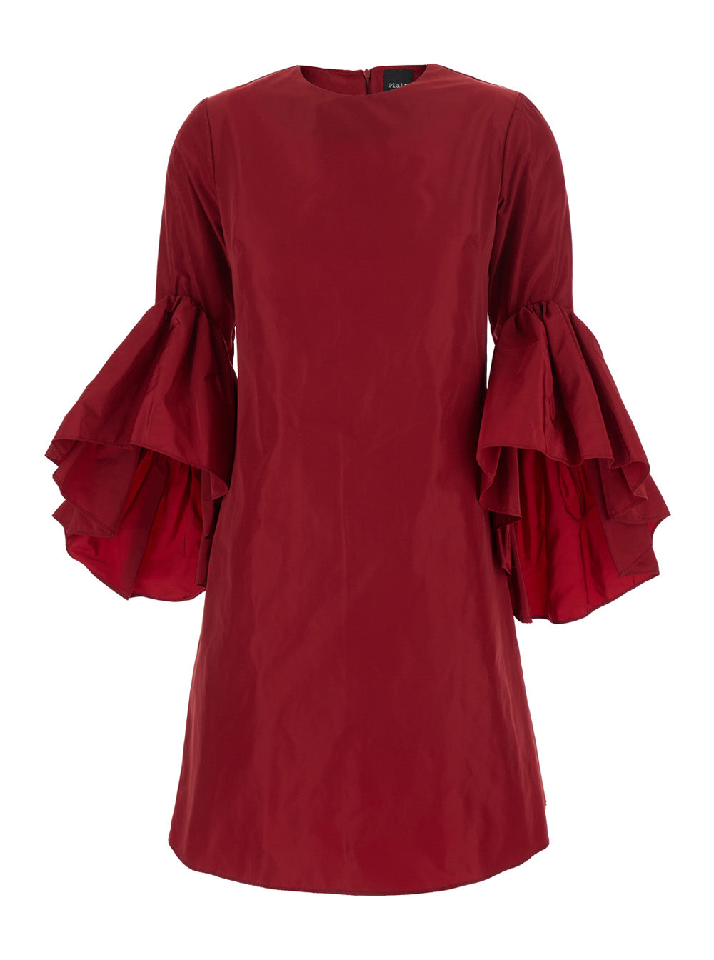 Red Crew Neck Dress With Flared Draped Sleeves Silk Blend Woman
