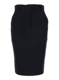 Black Corduroy Skirt With Hidden Front Closure For Women
