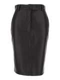 Brown Leather Skirt With Hidden Front Closure For Women