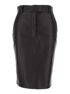 Brown Leather Skirt With Hidden Front Closure For Women - IT 44