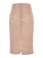 Pink Midi Skirt With Lace Design And Back Vent Fabric Woman