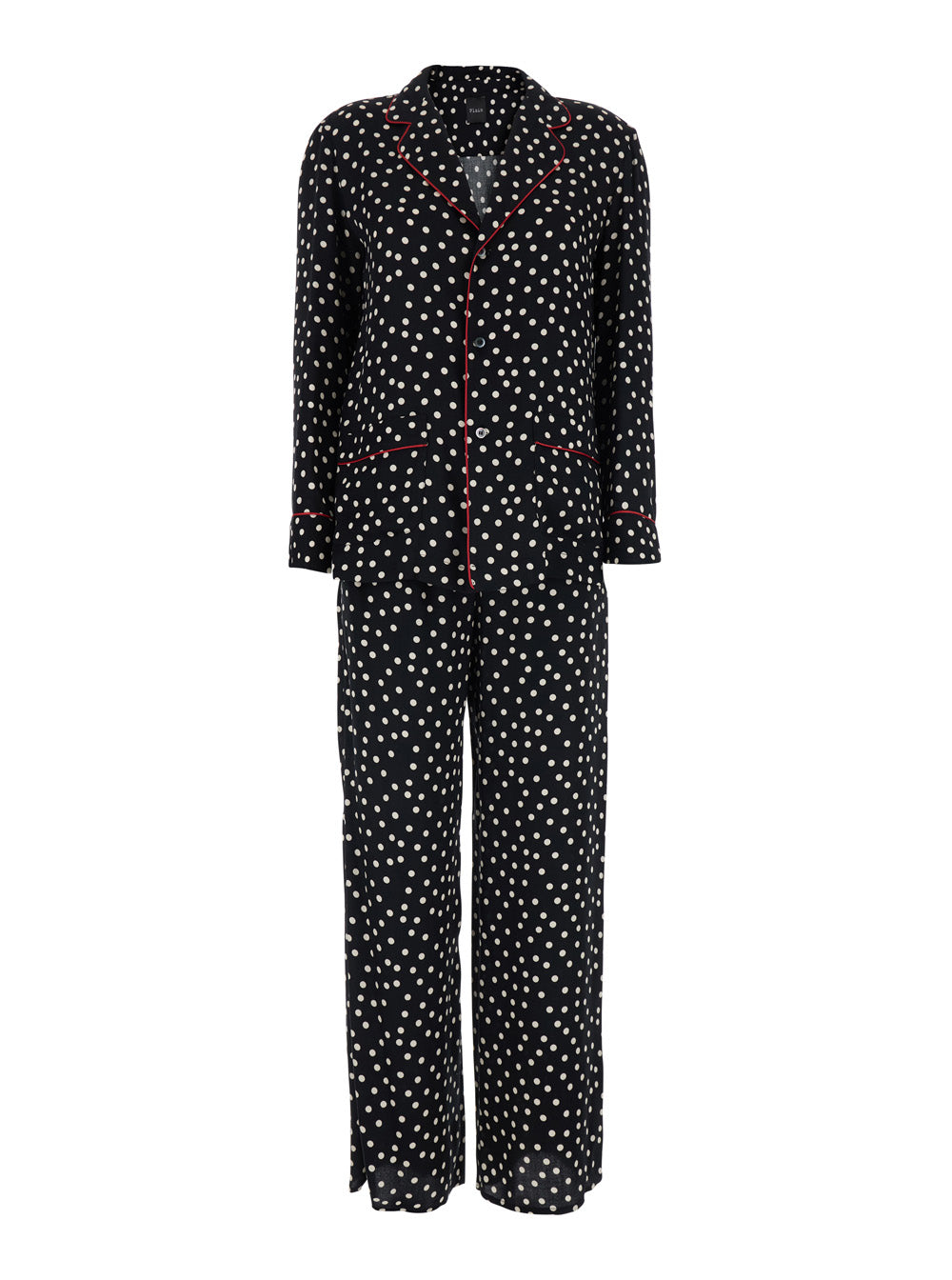 Black Pajama suit with Polka Dot Motif in Silk Blend Women Suits