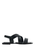Flat Sandal - With Black Leather Strap For Women Calf Shoes