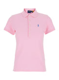 Julie Pink Polo with Classic Collar and Pony Embroidery on the Front in Stretch Cotton Women Elastane Tshirts Shirts