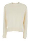 White Sweater with Long Sleeves Round Neck In Cotton Women Jersey
