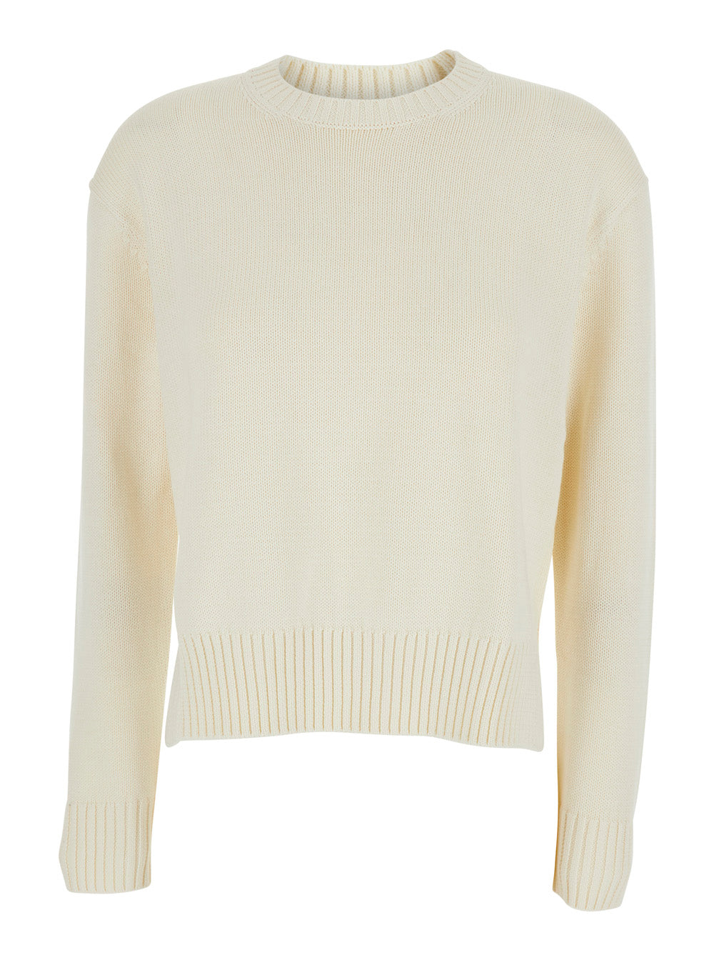 White Sweater with Long Sleeves Round Neck In Cotton Women Jersey