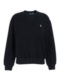 Black Crewneck Sweatshirt with Dropped Shoulders and Embroidered Pony on the Front in Cotton Blend for Women Polyester Sweatshirts
