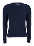 Blue Crew Neck Sweater with Pony Embroidery on the Front in Cotton Woman Blu Jersey