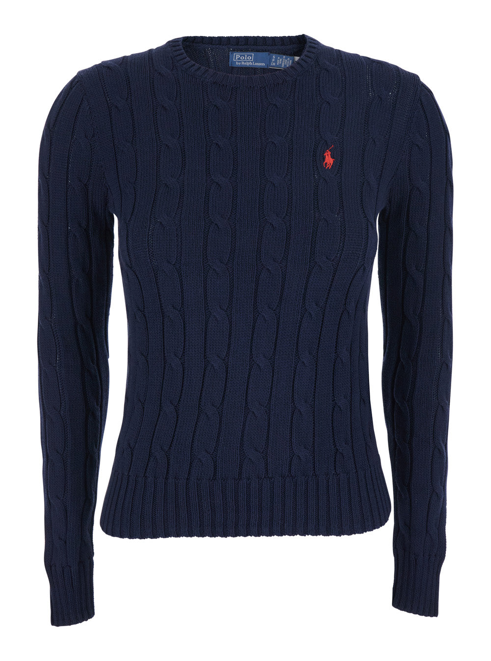 Blue Crew Neck Sweater with Pony Embroidery on the Front in Cotton Woman Blu Jersey