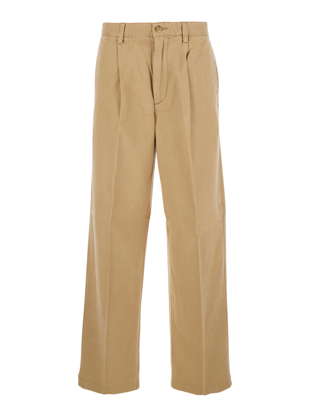 Beige Pants with Five-Pocket Design in Cotton Man Lyocell Trousers