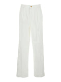 WOVEN-STRAIGHT-PANTS White Cotton Lyocell Trousers