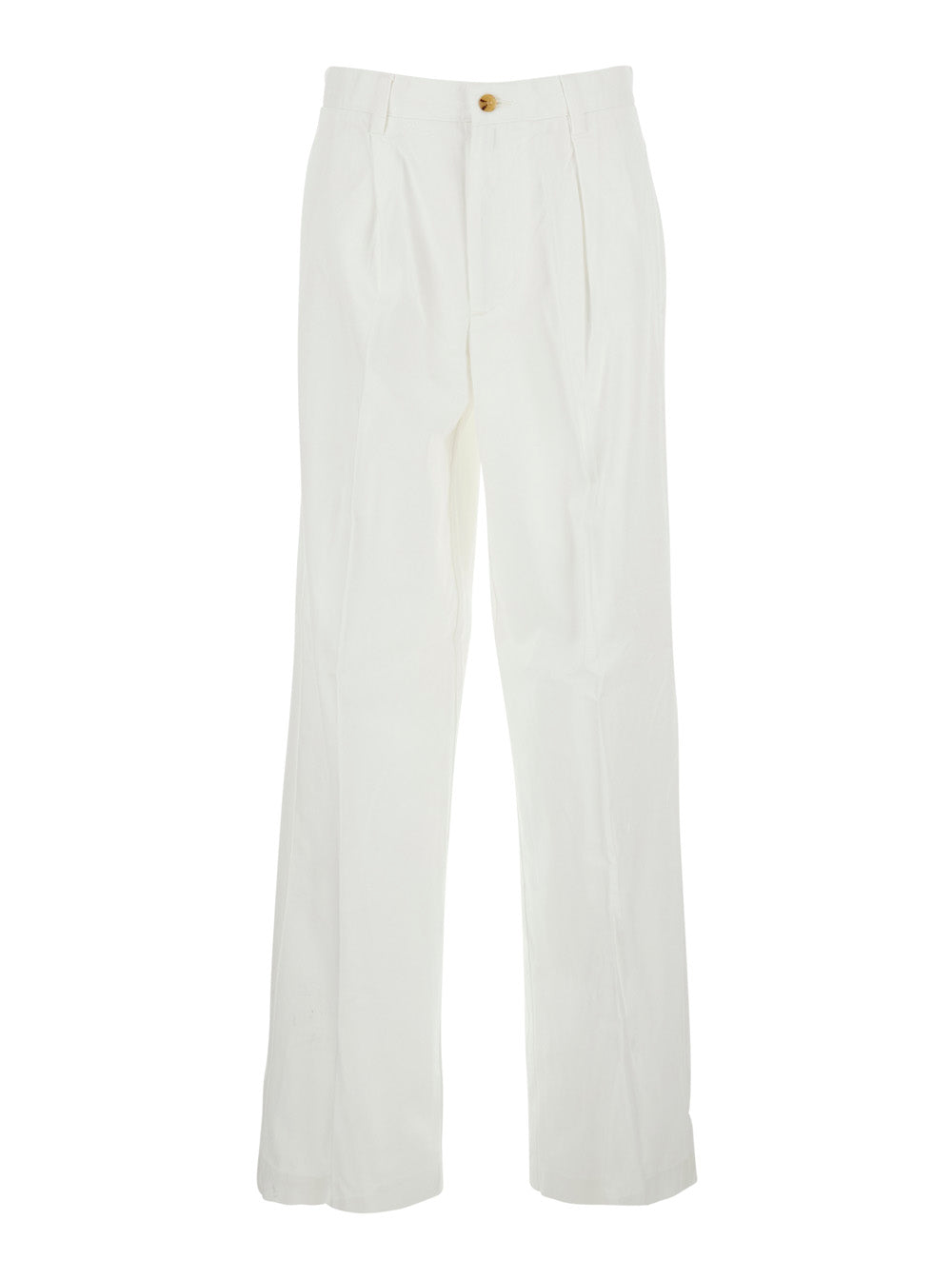 WOVEN-STRAIGHT-PANTS White Cotton Lyocell Trousers