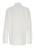 White Long-sleeved Shirt with Button-Down Collar and Pony Embroidery on the Front in Piquet Cotton Men Blouses