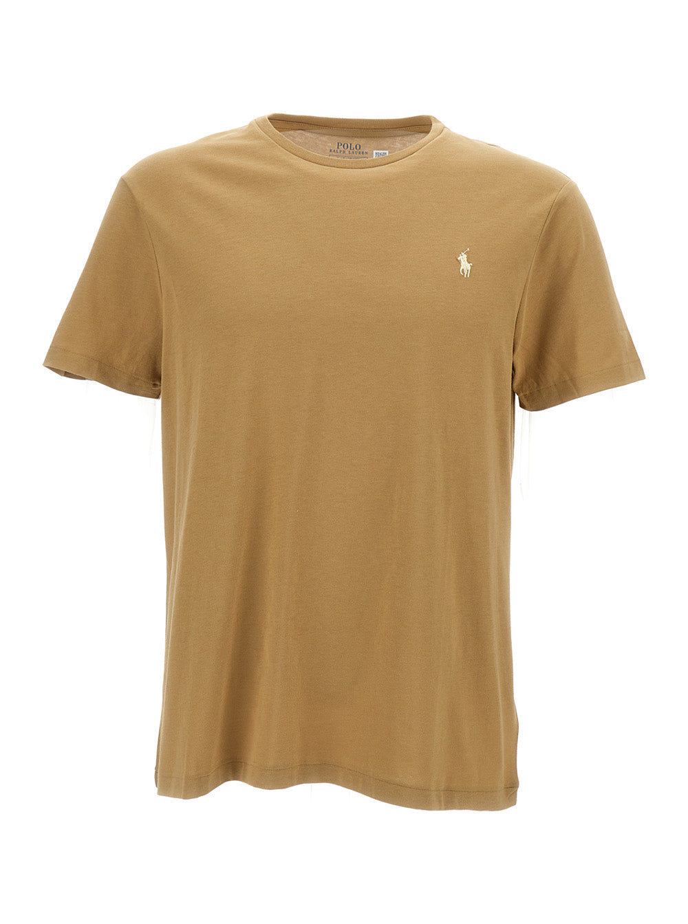 Crew Neck T-Shirt with Pony Embroidery in Cotton Jersey Beige Men Tshirts And Polo Shirts