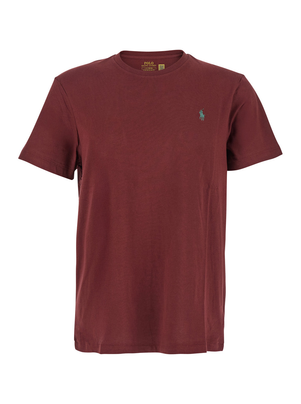 Bordeaux Crewneck T-Shirt with Pony Embroidery on the Front in Cotton Man Tshirts And Polo Shirts