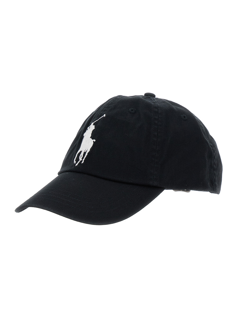 Black Baseball Cap with Maxi Pony on the Front and Numeric Detail Side in Cotton for Men Hats Gloves