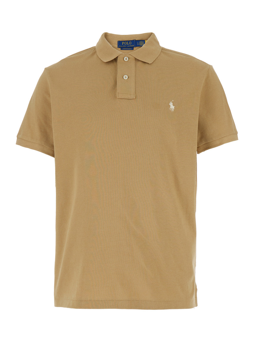 Custom Slim Fit Beige Polo with Classic Collar and Pony Embroidery on the Front in Cotton Man Tshirts Shirts