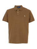 Slim Fit Brown Polo Shirt with button closure and embroidered pony logo in Cotton Man Tshirts