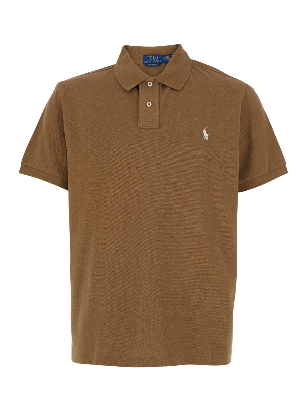 Slim Fit Brown Polo Shirt with button closure and embroidered pony logo in Cotton Man Tshirts