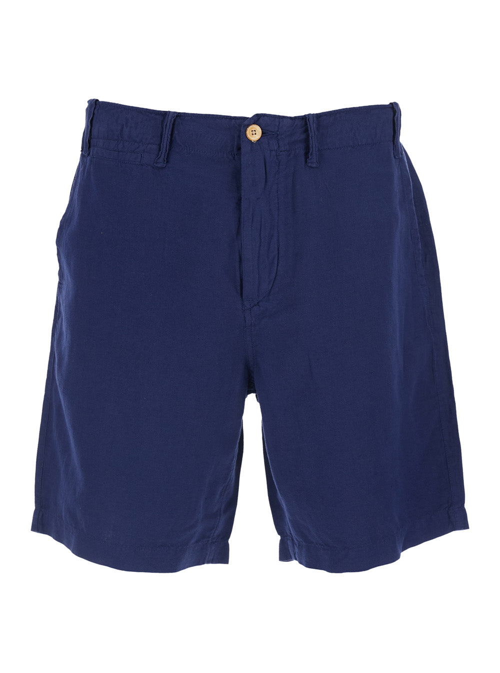 Blue Bermuda with Side Pockets and logo patch on the back in Linen Cotton Blend Men Blu Shorts