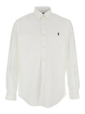 Custom Fit Oxford White Shirt with Button Down Collar and Pony Embroidery on the Front in Cotton Man Blouses