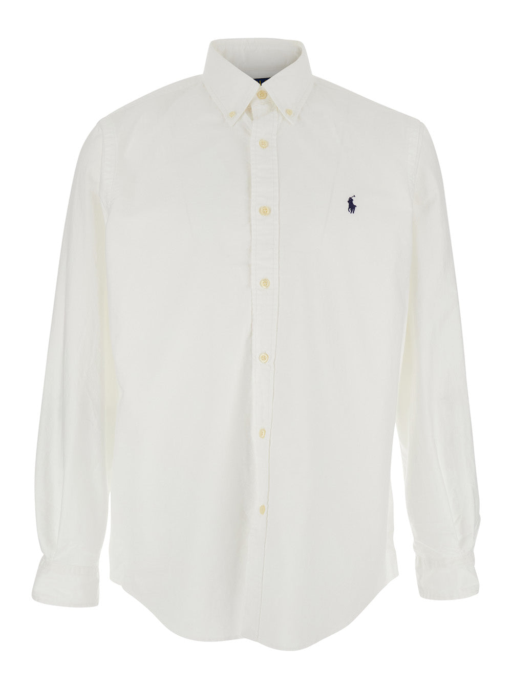 Custom Fit Oxford White Shirt with Button Down Collar and Pony Embroidery on the Front in Cotton Man Blouses