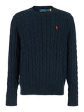 Crew Neck Sweater with Pony Embroidery on the Front and Intreccio in Blue for Men Blu Cotton Jersey