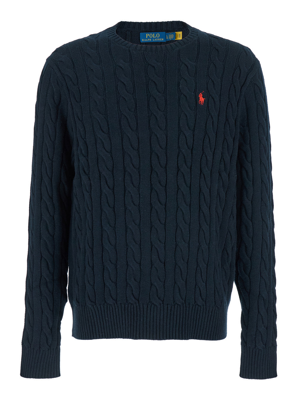 Crew Neck Sweater with Pony Embroidery on the Front and Intreccio in Blue for Men Blu Cotton Jersey