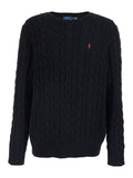 Black Crew Neck Sweater with Pony Logo on the Front in Cotton Man Jersey