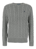 Grey Crewneck Sweater with Pony Embroidery on the Front and Cable Knit in for Women Jersey