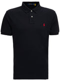 Black Polo Shirt with classic collar and pony logo on the front in cotton for men Tshirts