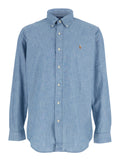 LONG SLEEVE SPORT SHIRT Blue with Button-Down Collar and Sleeves in Cotton for Men Light Blouses