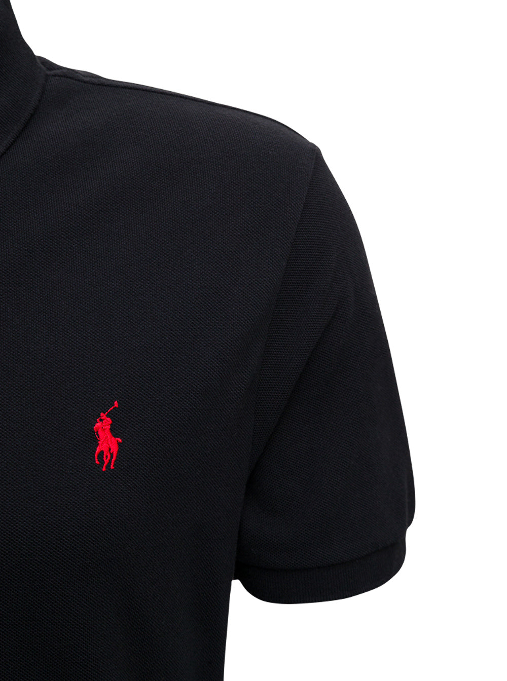 Slim Fit Black Polo Shirt with Classic Collar and Pony Embroidery on the Front in Cotton Piquet Man Tshirts